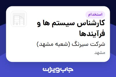 استخدام کارشناس سیستم ها و فرآیندها در شرکت سیرنگ (شعبه مشهد)