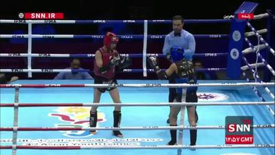  ناک اوت حریف مالزیایی در مقابل شیر پسر ایرانی / صعود ابوالفضل حاجی وند به فینال مسابقات موی تای منفی 45 کیلوگرم بازی های آسیایی جوانان بحرین
