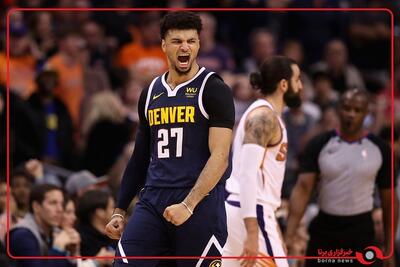  جمال موری ستاره تیم دنور ناگتز در لیگ NBA در بازی با فینیکس سانز گل ثانیه آخری از وسط زمین برای تیمش به ثمر رساند