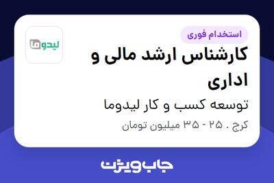  استخدام کارشناس ارشد مالی و اداری در توسعه کسب و کار لیدوما