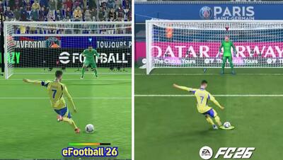 مقایسه گیم‌پلی پنالتی‌زدن در FC 26 و eFootball 26