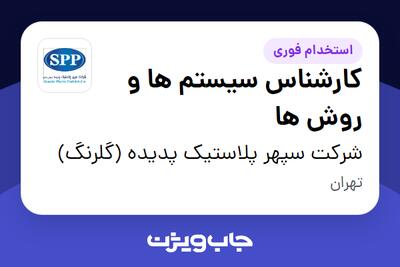  استخدام کارشناس سیستم ها و روش ها در شرکت سپهر پلاستیک پدیده (گلرنگ)