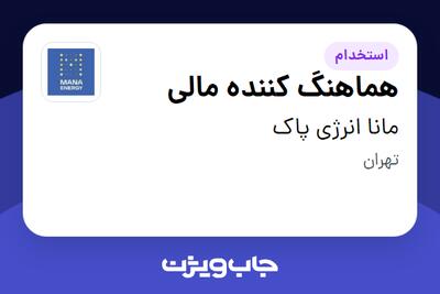  استخدام هماهنگ کننده مالی در مانا انرژی پاک