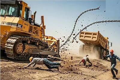  جا به جایی جانکاه؛ اپراتور بیل مکانیکی با باری که در توانش نیست فاجعه بار آورد