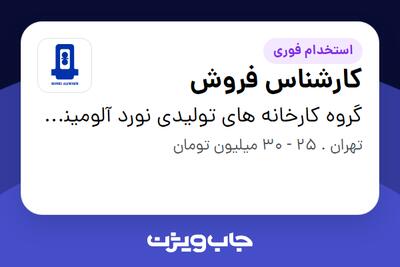  استخدام کارشناس فروش در گروه کارخانه های تولیدی نورد آلومینیوم