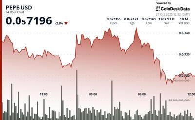  پپه تقریباً ۲ درصد افت کرد زیرا میمکوین‌ها با مشکل مواجه شدند، بازگشت اواخر جلسه نشان از حمایت خریداران دارد