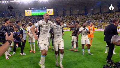  شادی بازیکنان الاتحاد پس از برد مقابل النصر