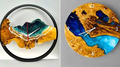  زیبایی بی‌ پایان با ساعت‌ های چوب و اپوکسی مخصوص دکور منزل