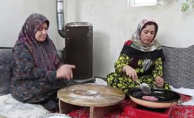  غذای روستایی در ایران؛ پخت نان سنتی قرمز رنگ با لبو در روستا (فیلم)