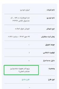  بلاتکلیفی نفرات رزرو فروش قبلی (مرحله هشتم مهرماه۱۴۰۴)  شرکت ایرانخودرو
