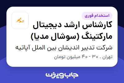  استخدام کارشناس ارشد دیجیتال مارکتینگ (سوشال مدیا) در شرکت تدبیر اندیشان بین الملل آپاتیه