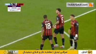  گل تایلر آدامز به منچسترسیتی روی دفع اشتباه دوناروما (منچسترسیتی 1-1 بورنموث) - پارس فوتبال
