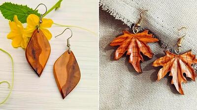  15 مدل جذاب گوشواره چوبی طرح برگ برای استایل خاص پاییزی