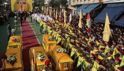 تشییع باشکوه پنج شهید جنایات رژیم صهیونیستی در جنوب لبنان