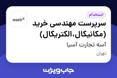  استخدام سرپرست مهندسی خرید (مکانیکال،الکتریکال) - آقا در آسه تجارت آسیا