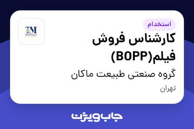  استخدام کارشناس فروش فیلم(BOPP) در گروه صنعتی طبیعت ماکان