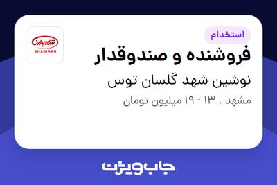  استخدام فروشنده و صندوقدار - خانم در نوشین شهد گلسان توس