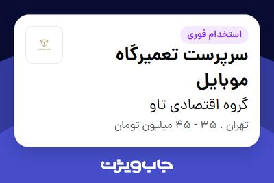  استخدام سرپرست تعمیرگاه موبایل در گروه اقتصادی تاو