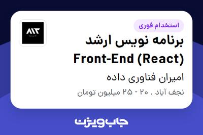  استخدام برنامه نویس ارشد Front-End (React) در امیران فناوری داده