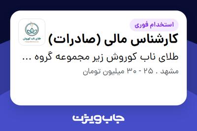  استخدام کارشناس مالی (صادرات) در طلای ناب کوروش زیر مجموعه گروه صنعتی گلرنگ