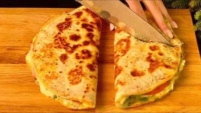  طرز تهیه پیتزا ساندویچی فقط با ۱ تورتیلا! خوشمزه تر از پیتزا