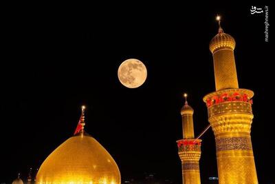  عکس/ ماه کامل بر فراز حرمین کربلا