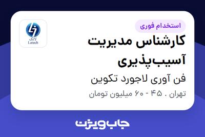  استخدام کارشناس مدیریت آسیب‌پذیری در فن آوری لاجورد تکوین