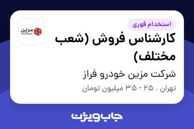  استخدام کارشناس فروش (شعب مختلف) در شرکت مزین خودرو فراز