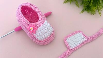  آموزش کفش بافتنی صورتی دخترونه، ساده و ناز