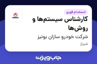  استخدام کارشناس سیستم‌ها و روش‌ها - آقا در شرکت خودرو سازان بونیز