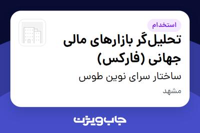  استخدام تحلیل‌گر بازارهای مالی جهانی (فارکس) در ساختار سرای نوین طوس
