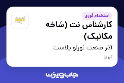  استخدام کارشناس نت (شاخه مکانیک) - آقا در آذر صنعت نورلو پلاست