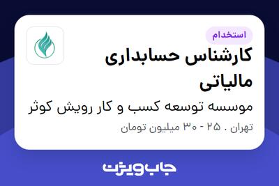  استخدام کارشناس حسابداری مالیاتی در موسسه توسعه کسب و کار رویش کوثر