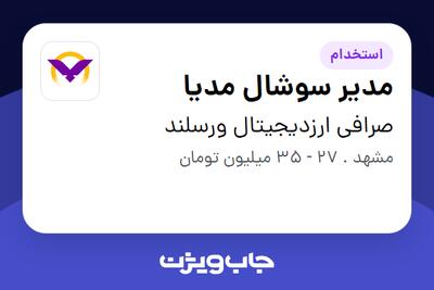  استخدام مدیر سوشال مدیا در صرافی ارزدیجیتال ورسلند