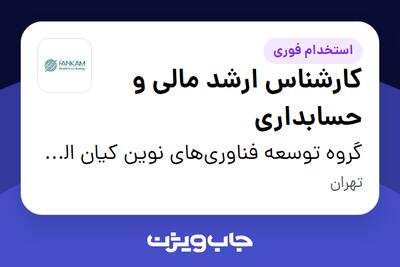  استخدام کارشناس ارشد مالی و حسابداری در گروه توسعه فناوری‌های نوین کیان الماس مهر (فنکام)