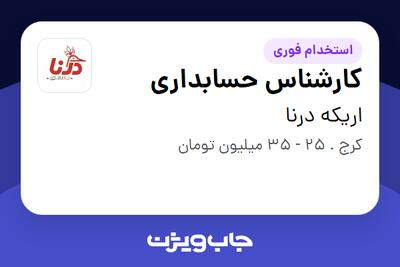  استخدام کارشناس حسابداری در اریکه درنا