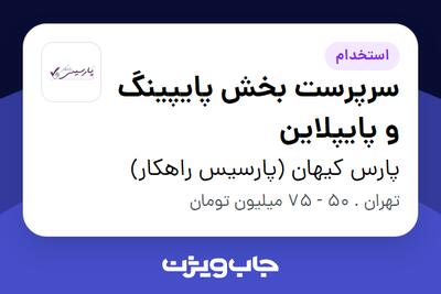  استخدام سرپرست بخش پایپینگ و پایپلاین در پارس کیهان (پارسیس راهکار)