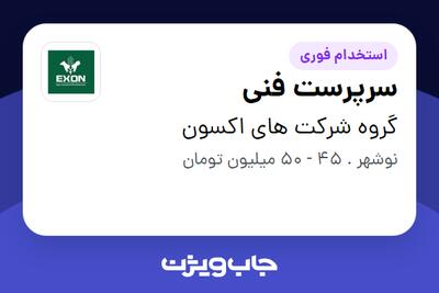  استخدام سرپرست فنی - آقا در گروه شرکت های اکسون