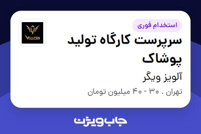  استخدام سرپرست کارگاه تولید پوشاک در آلویز ویگر