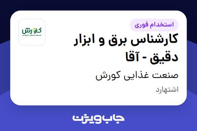  استخدام کارشناس برق و ابزار دقیق - آقا در صنعت غذایی کورش