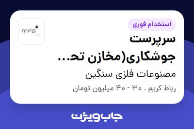  استخدام سرپرست جوشکاری(مخازن تحت فشار) - آقا در مصنوعات فلزی سنگین