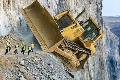  جا به جایی جانکاه؛ اپراتور بولدوزر رفت کوه رو جا به جا کنه لیز خورد تو پرتگاه