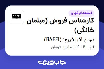  استخدام کارشناس فروش (مبلمان خانگی) در بهین افرا فیروز (BAFFI)