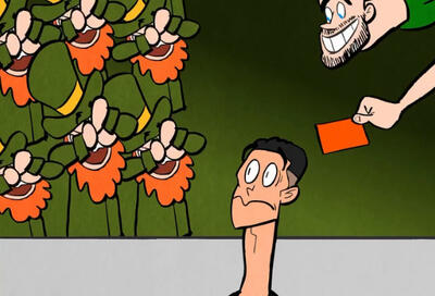  تقلید ژست گریه کریستیانو رونالدو توسط هواداران ایرلند پس از اولین کارت قرمز دوران حرفه‌ای ستاره پرتغالی / انیمیشن