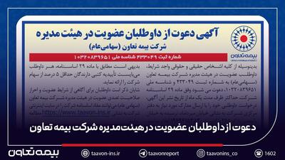  دعوت از داوطلبان عضویت در هیئت‌مدیره شرکت بیمه تعاون | اقتصاد24