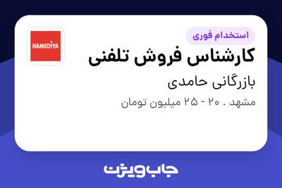  استخدام کارشناس فروش تلفنی در بازرگانی حامدی