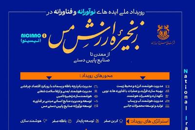 تمدید مهلت شرکت در رویداد ملی «ایده‌های نوآورانه و فناورانه در زنجیره ارزش مس»