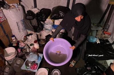  واکنش دردناک کودک فلسطینی در باران و سرما