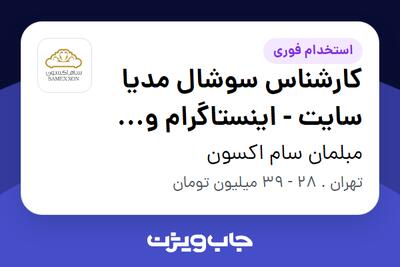  استخدام کارشناس سوشال مدیا سایت - اینستاگرام و تولید محتوا در مبلمان سام اکسون