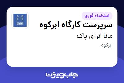  استخدام سرپرست کارگاه ابرکوه - آقا در مانا انرژی پاک